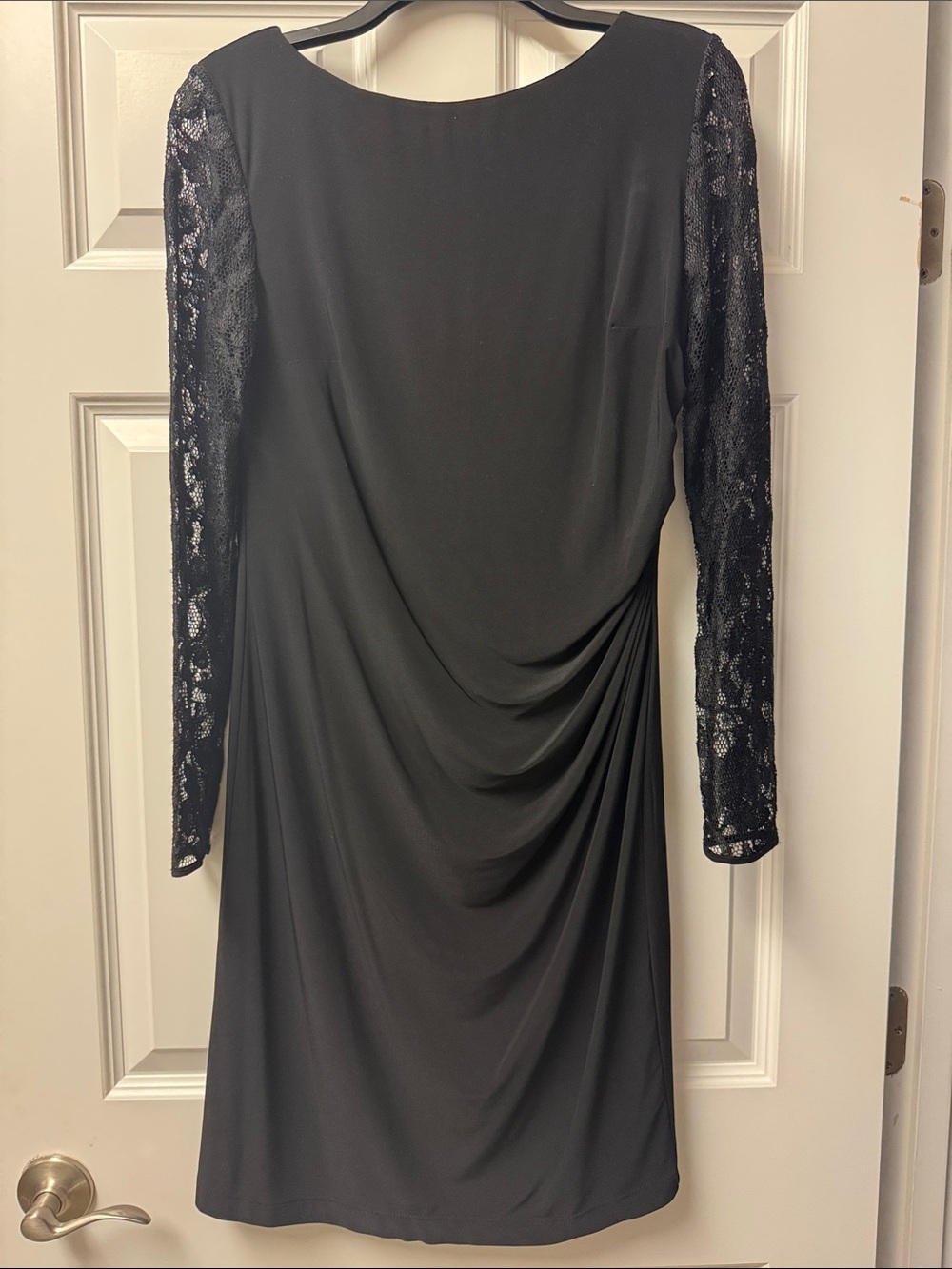 Eliza J Black Long Sleeve Lace Draped Cocktail Dress - Size 10